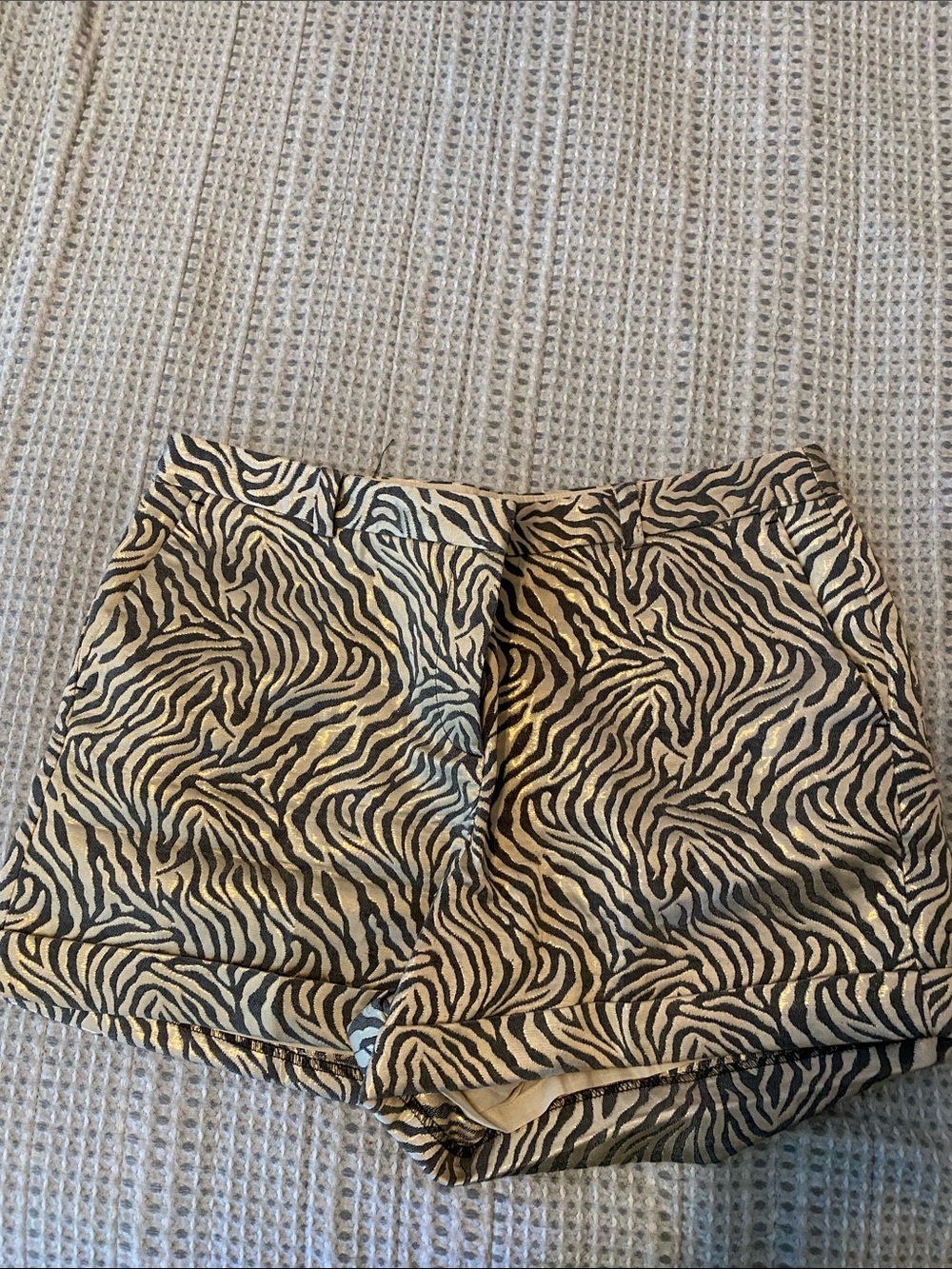 LOFT Zebra Print High-Waist Shorts in Beige and Black 4”